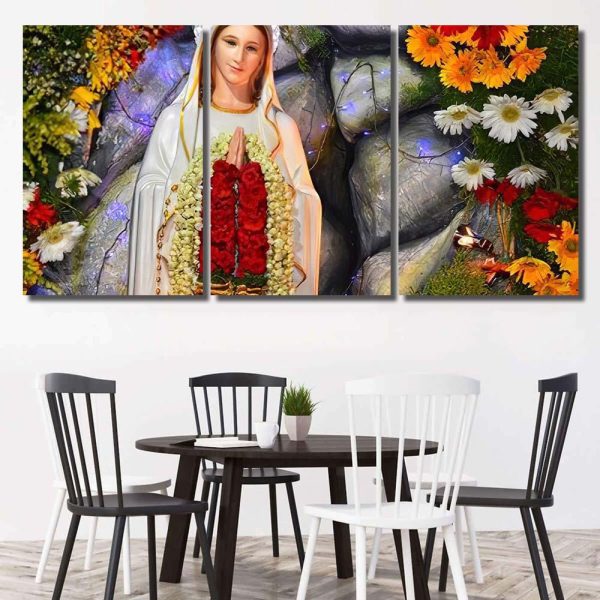 Mary Madha Function Full Flower Decoration Christian Premium Multi Canvas Prints, Multi Piece Panel Canvas Luxury Gallery Wall Fine Art Print - Image 5