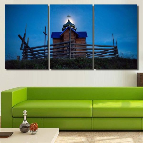 Mystery Church Over Moon Light Dark Jesus Christian Premium Multi Canvas Prints, Multi Piece Panel Canvas Luxury Gallery Wall Fine Art Print - Image 6