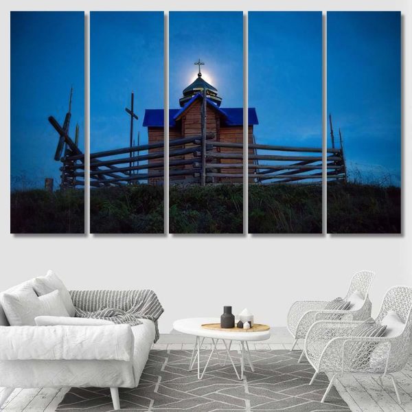 Mystery Church Over Moon Light Dark Jesus Christian Premium Multi Canvas Prints, Multi Piece Panel Canvas Luxury Gallery Wall Fine Art Print - Image 8