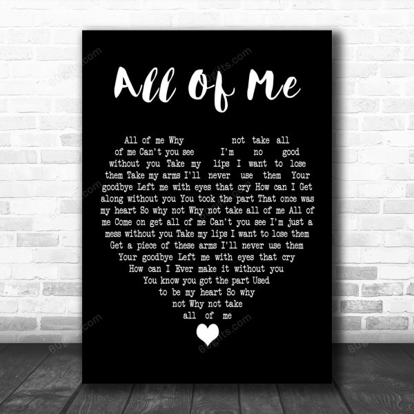 Irvin Berlin All Of Me Black Heart Decorative Art Gift Song Lyric Print - Canvas Print Wall Art Home Decor