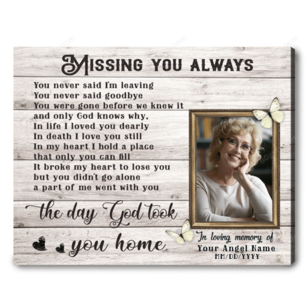 Personalized Photo Housewarming Gifts Missing You Always - Customized Memorial Decor Butterfly Canvas Print Wall Art