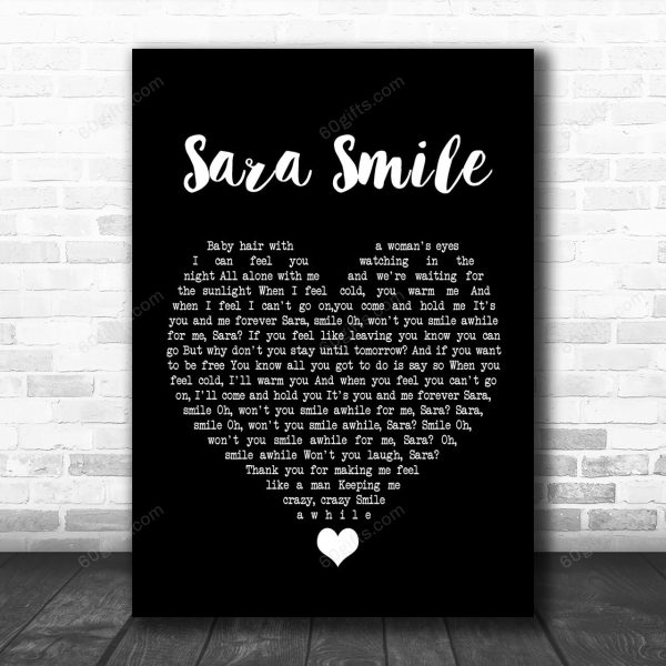 Hall & Oates Sara Smile Black Heart Song Lyric Art Music Print - Canvas Print Wall Art Home Decor