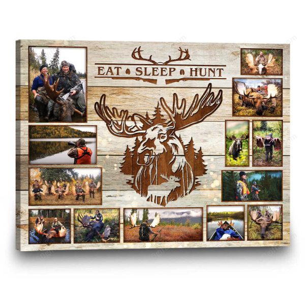 Customized Moose Hunting Photo Collage Canvas Birthday Gift, Family Gift Ideas - Personalized Canvas Print Wall Art Home Decor