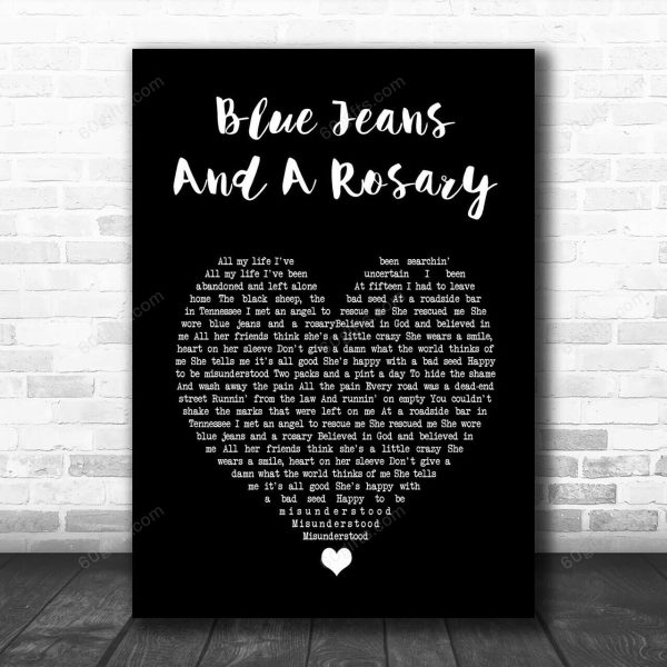 Kid Rock Blue Jeans And A Rosary Black Heart Song Lyric Print - Canvas Print Wall Art Home Decor