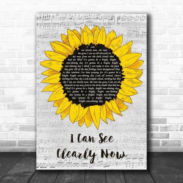 Johnny Nash I Can See Clearly Now Grey Script Sunflower Song Lyric Art Print - Canvas Print Wall Art Home Decor