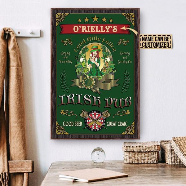 here Gifts Personalized Beer Girl Irish Pub Great Craic Canvas Home Decor