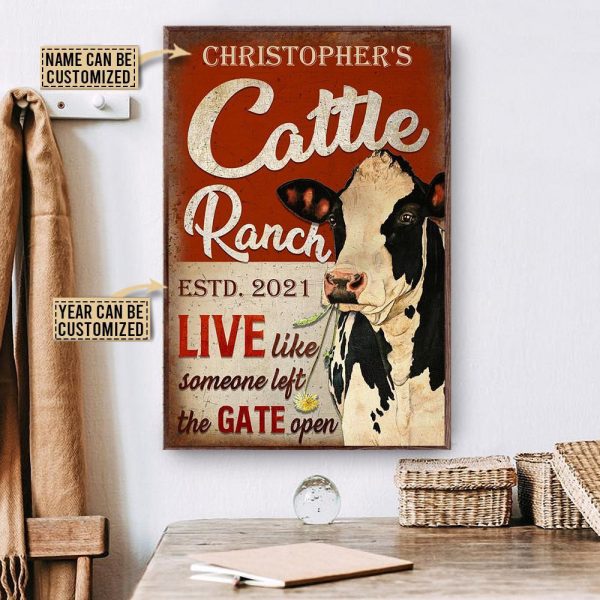 here Gifts Personalized Cattle Ranch The Gate Open Canvas Home Decor