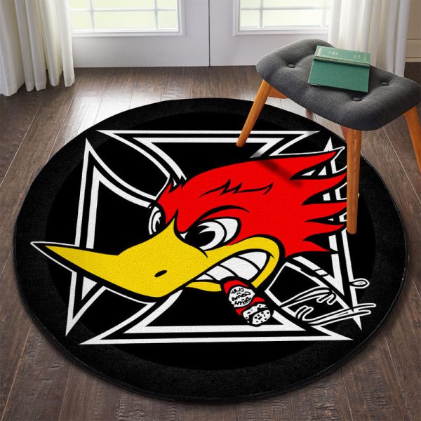 Woodpecker Hot Rod Iron Cross Round Mat Round Floor Mat Room Rugs Carpet Outdoor Rug Washable Rugs