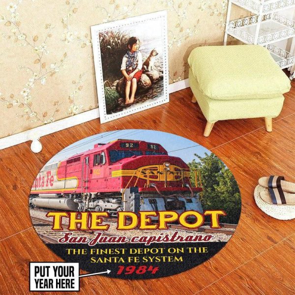 Personalized Santa Fe Depot Railroad Round Mat Round Floor Mat Room Rugs Carpet Outdoor Rug Washable Rugs