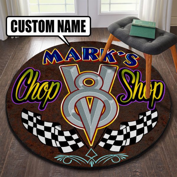 Personalized Chop Shop Hot Rod Round Mat Round Floor Mat Room Rugs Carpet Outdoor Rug Washable Rugs