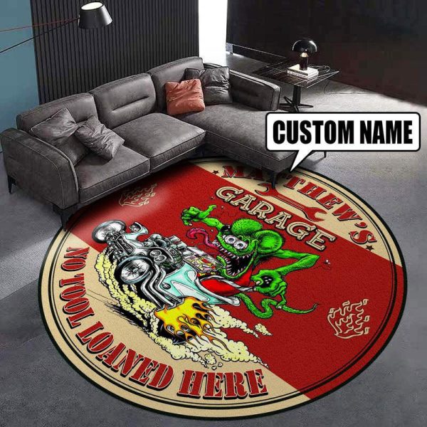 Personalized Hot Rod Garage Round Mat Round Floor Mat Room Rugs Carpet Outdoor Rug Washable Rugs