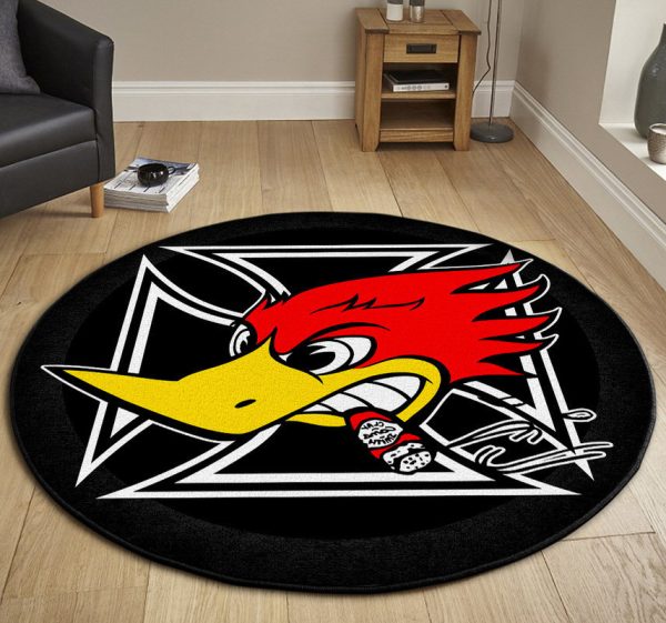 Woodpecker Hot Rod Iron Cross Round Mat Round Floor Mat Room Rugs Carpet Outdoor Rug Washable Rugs - Image 3