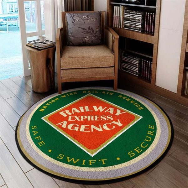 Rearr Living Room Round Mat Circle Rug Railway Express Agency Railroad - Image 2