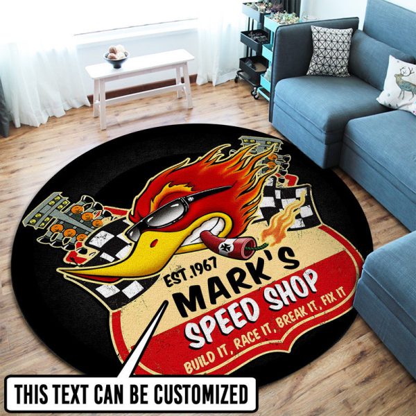 Personalized Hot Rod Garage Round Mat Round Floor Mat Room Rugs Carpet Outdoor Rug Washable Rugs - Image 2