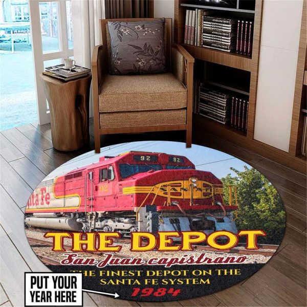 Personalized Santa Fe Depot Railroad Round Mat Round Floor Mat Room Rugs Carpet Outdoor Rug Washable Rugs - Image 2