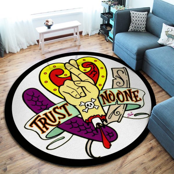 Tattoo Sticker Trust No One Hot Rod Drag Race Kustom Kulture Rockabill Round Mat Round Floor Mat Room Rugs Carpet Outdoor Rug Washable Rugs - Image 2