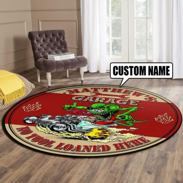 Personalized Hot Rod Garage Round Mat Round Floor Mat Room Rugs Carpet Outdoor Rug Washable Rugs - Image 2