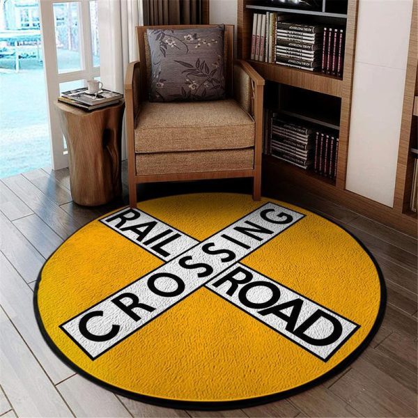 Railway Living Room Round Mat Circle Rug Railroad Crossing - Image 2