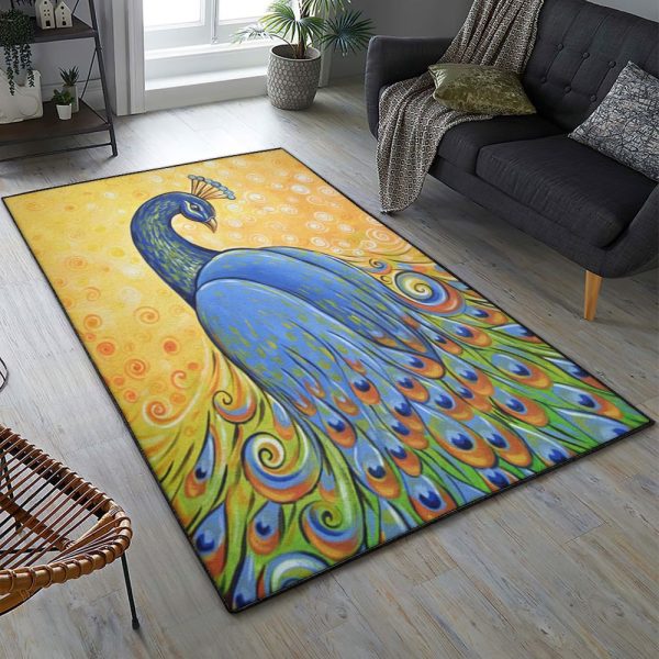 Bed Cover Large Peacock Cotton Bed Sheets Spread Comforter Duvet Cover Rug Rectangle Rugs Washable Area Rug Non-Slip Carpet For Living Room Bedroom