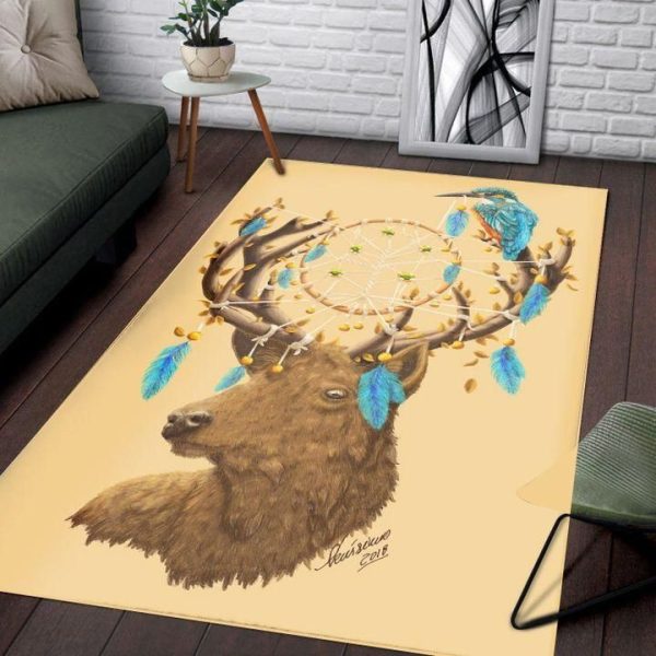 Dreamcatcher Deer Hunting Rectangle Rug Carpet Washable Rugs