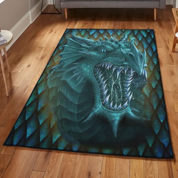 Fantasy Animal Blue Dragon Rug Rectangle Rugs Washable Area Rug Non-Slip Carpet For Living Room Bedroom