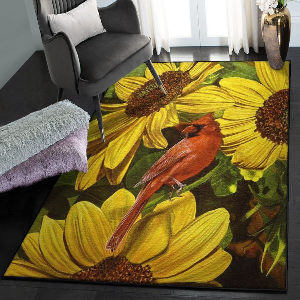 Flower Rugs Cardinal And Sunflower Rug Rectangle Rugs Washable Area Rug Non-Slip Carpet For Living Room Bedroom - Image 2