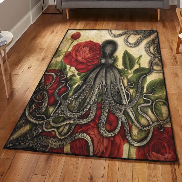 Octopus Kitchen Rugs Octopus Rug Rectangle Rugs Washable Area Rug Non-Slip Carpet For Living Room Bedroom - Image 3