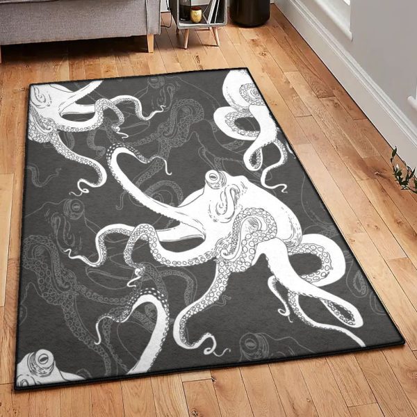 Octopus Kitchen Rugs Octopus Rug Rectangle Rugs Washable Area Rug Non-Slip Carpet For Living Room Bedroom