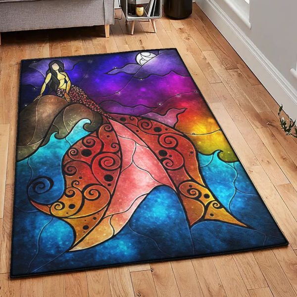 Little Mermaid Modern Mermaid Rug Rectangle Rugs Washable Area Rug Non-Slip Carpet For Living Room Bedroom