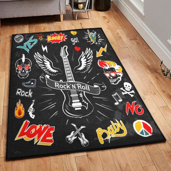 Paper Roll Modern Rugs Love Rock N Roll Rug Rectangle Rugs Washable Area Rug Non-Slip Carpet For Living Room Bedroom