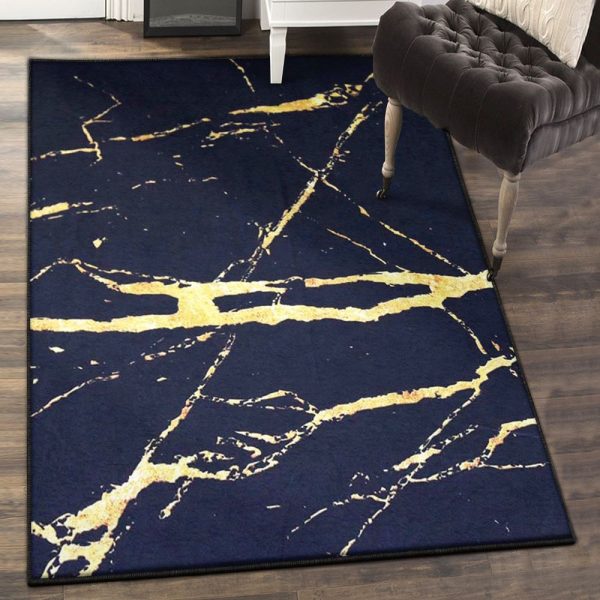 Gold Playroom Rug Gold Glitter Black Marble Stone Rug Rectangle Rugs Washable Area Rug Non-Slip Carpet For Living Room Bedroom - Image 2