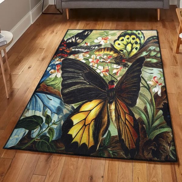 Monarch Large Butterfly Rug Rectangle Rugs Washable Area Rug Non-Slip Carpet For Living Room Bedroom