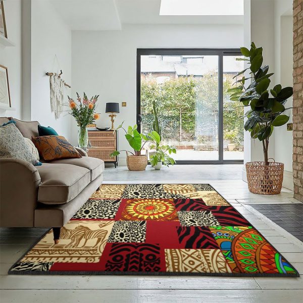 Africanis Large African Vintage Ethnic Culture Pattern Rug Rectangle Rugs Washable Area Rug Non-Slip Carpet For Living Room Bedroom