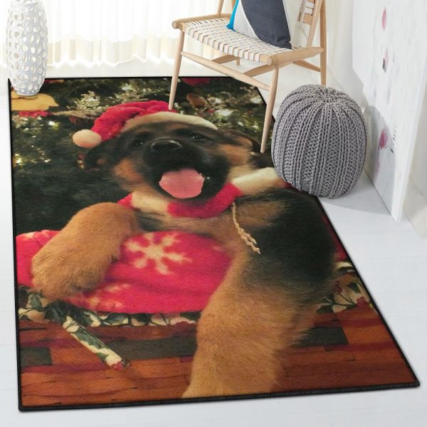 Xmas Decoration Dining Room Rug German Shepherd Christmas Rug Rectangle Rugs Washable Area Rug Non-Slip Carpet For Living Room Bedroom