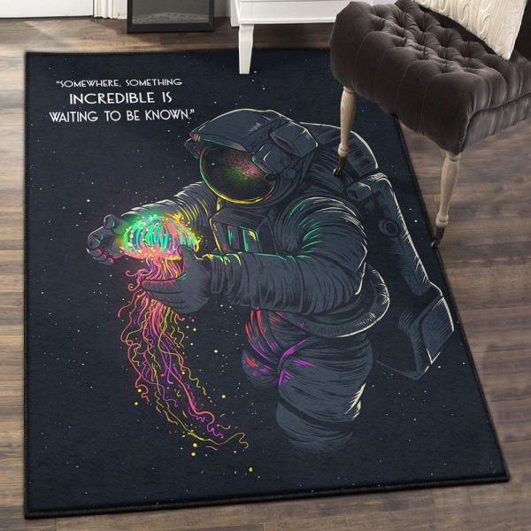 Astronaut Somewhere Something Incredible Is Waiting To Be Known Astronaut 5 Rug Rectangle Rugs Washable Area Rug Non-Slip Carpet For Living Room Bedroom