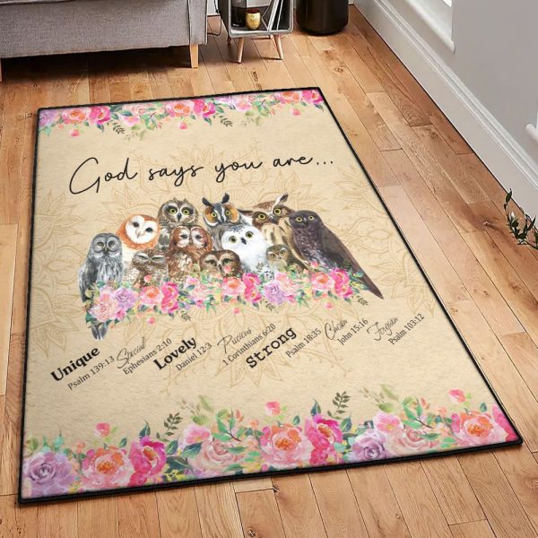 Owl Art Rugs God Says You Are Owl Rug Rectangle Rugs Washable Area Rug Non-Slip Carpet For Living Room Bedroom