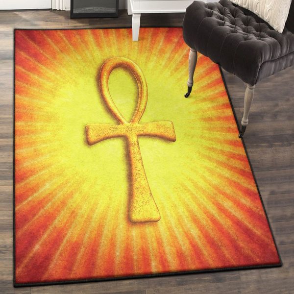 Rich Golden Ankh Rug Rectangle Rugs Washable Area Rug Non-Slip Carpet For Living Room Bedroom