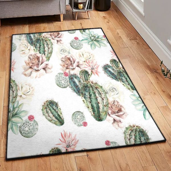 Cactus Washable Rugs Cactus Rug Rectangle Rugs Washable Area Rug Non-Slip Carpet For Living Room Bedroom