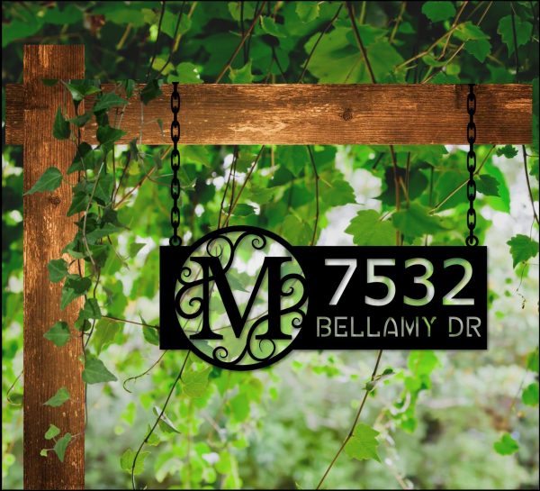 Hanging Address Sign, Metal, Monogram Address Sign For Yard, Address P