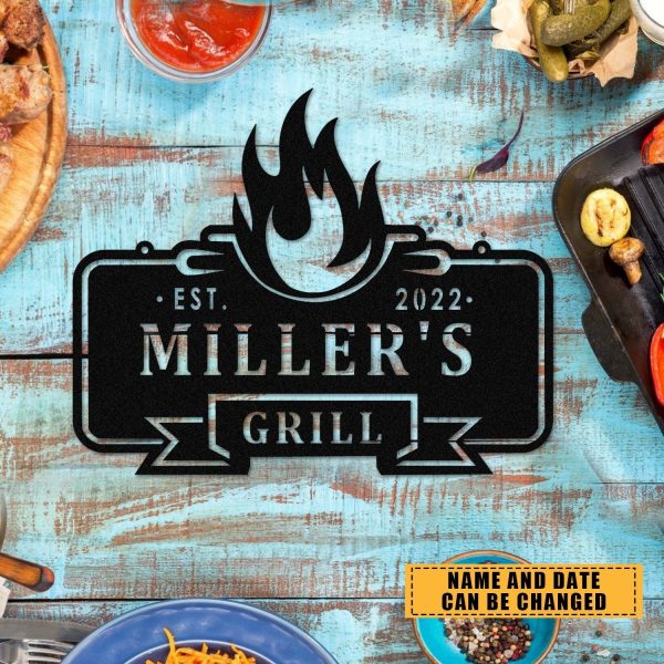 Personalized Family Name Bar Grill Metal Sign Monogram, Metal Laser Cu