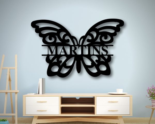 Last Name Metal Sign, Family Name Sign, Personalized Butterfly Sign,pe