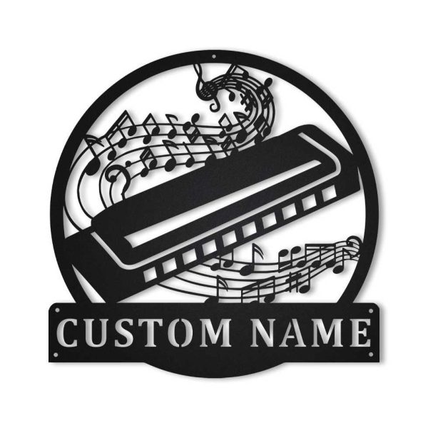 Personalized Harmonica Monogram Metal Sign Art, Custom Harmonica Monog