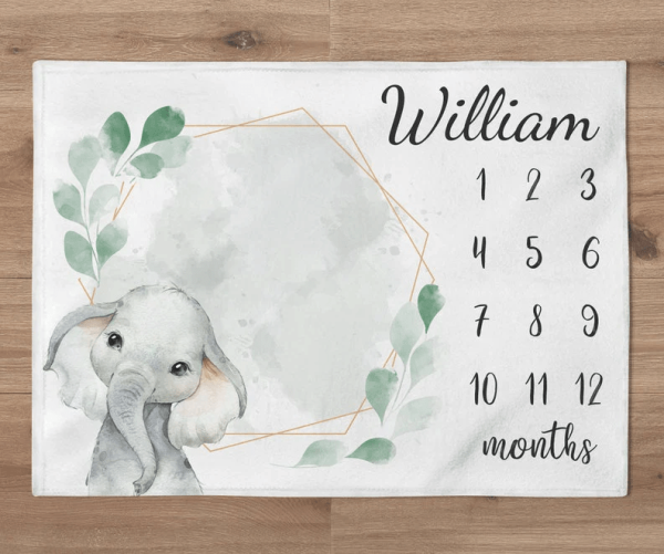 Custom Gender Neutral Elephant Milestone Blanket Greenery Wreath Baby - Image 2