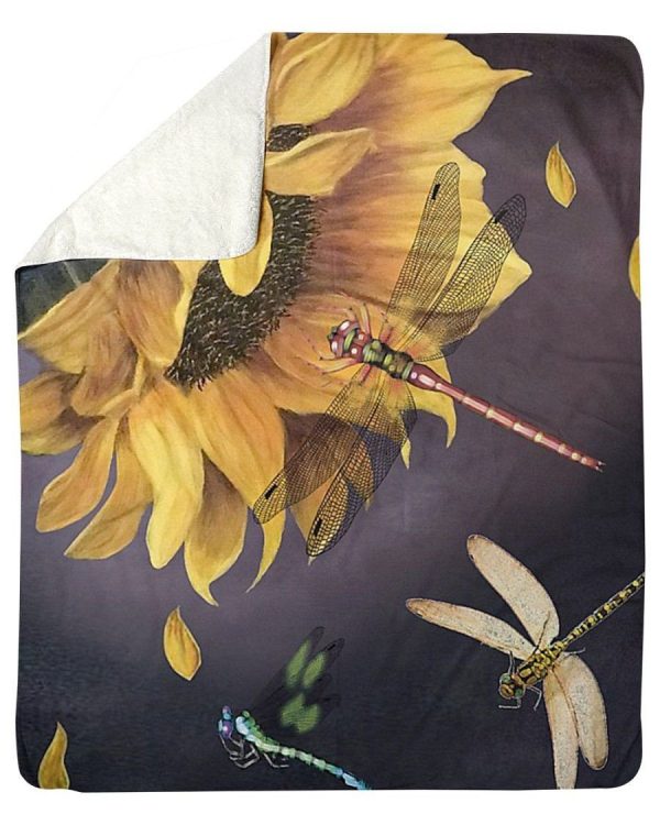 Dragonfly Sunflower Custom Design Gift For Dragonfly Lovers Fleece Bla