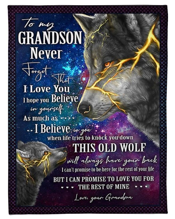 This Old Wolf Will Always Have Your Back To Grandson Fleece Blanket Fl