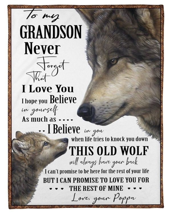 Wolves Love Message Of Poppa To Grandson Fleece Blanket - Image 2