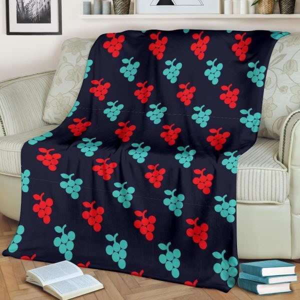 Blue And Red Grape Pattern Print Design Fleece Blanket - Image 2