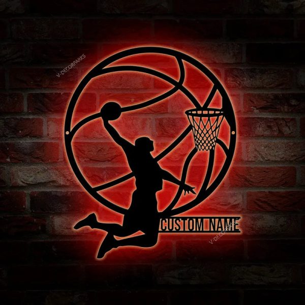 Custom Male Basketball Metal Sign With Led Lights, Personalized Basket