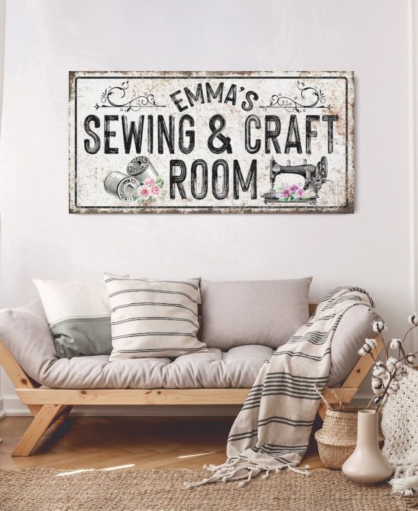 Custom Sewing And Craft Room Sign, Personalized Canvas Living Room Sig