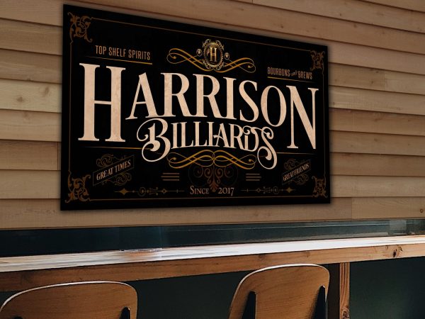 here Canvas Personalized Billiard Sign | Billiard Bar Sign | Billiard Pool Hall Sign | Family Name Sign | Family Bar Sign